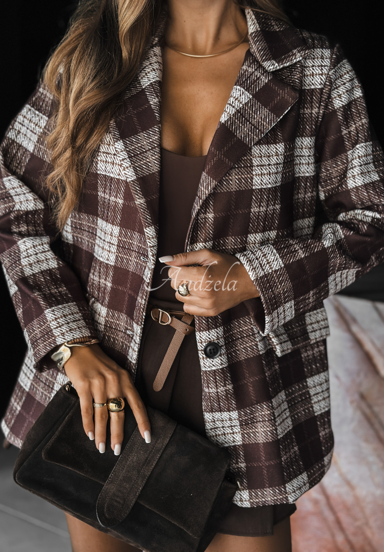 Karierter Blazer Don’t Text First  Schokoladenbraun