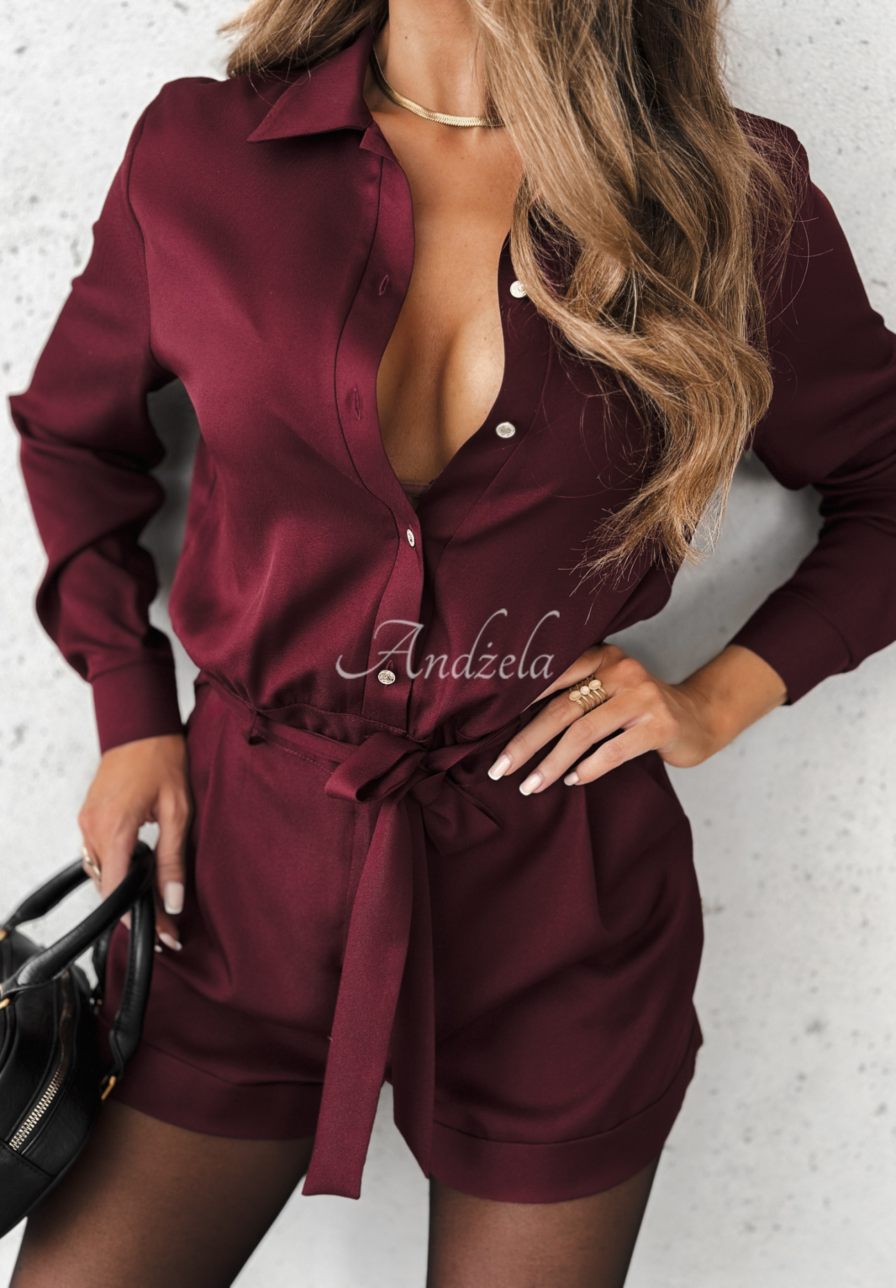 Kurzer Jumpsuit aus Viskose Forgot Again Burgunderrot