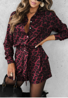 Krótki Jumpsuit w panterkę Forgot Again Burgunderrot