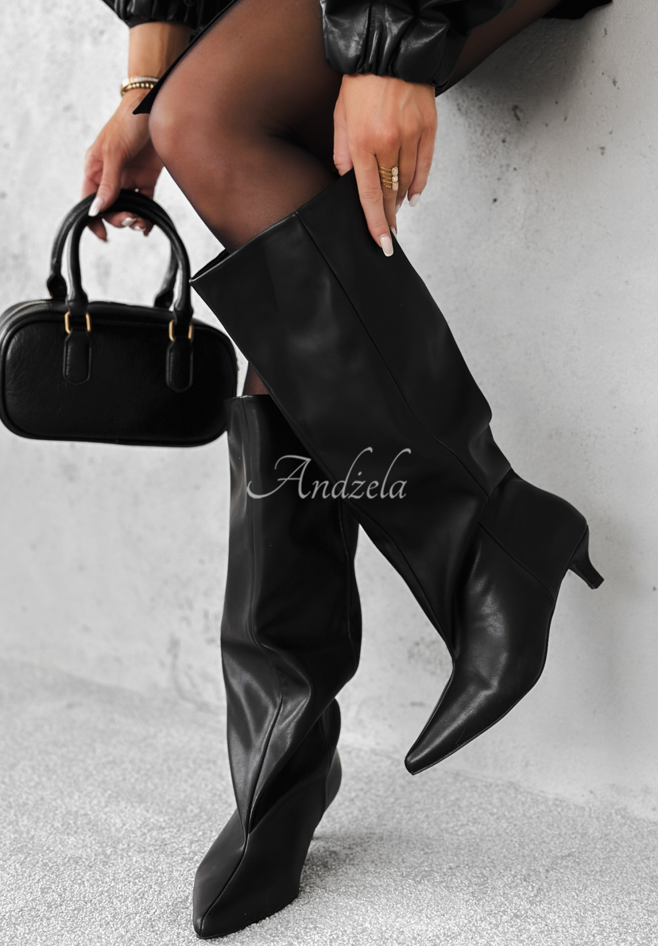 Weite Lederstiefel Feeling Fine Schwarz