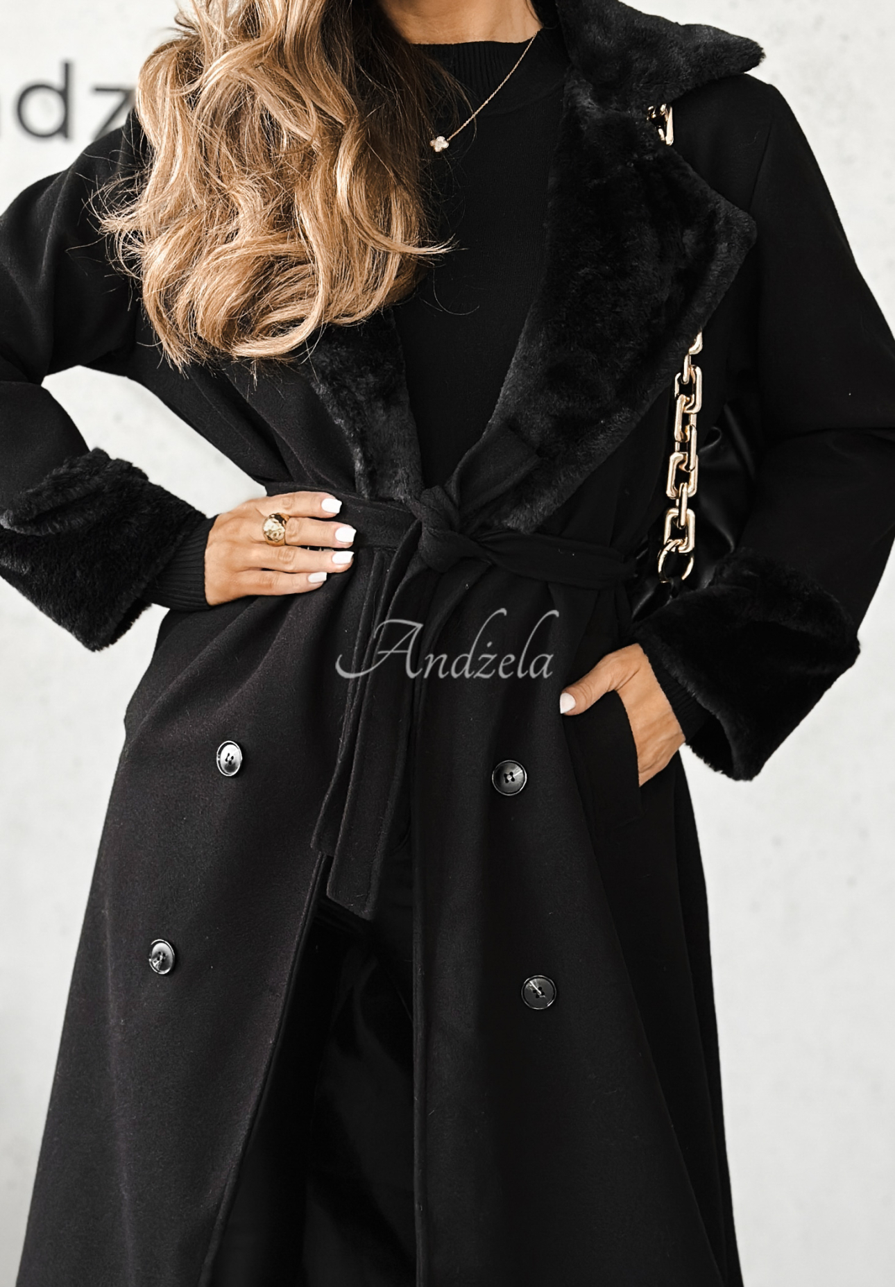Langer Mantel mit Fell Not My Fault Schwarz