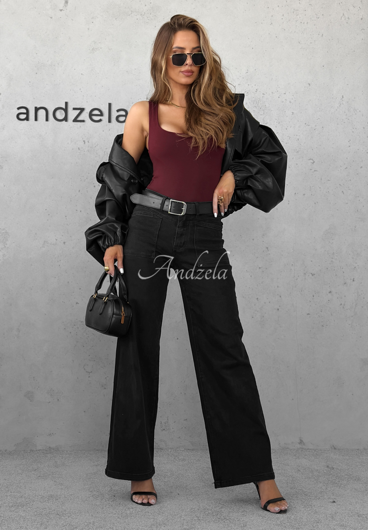Wide leg Jeans mit Gürtel Still Learning Dunkelgrau