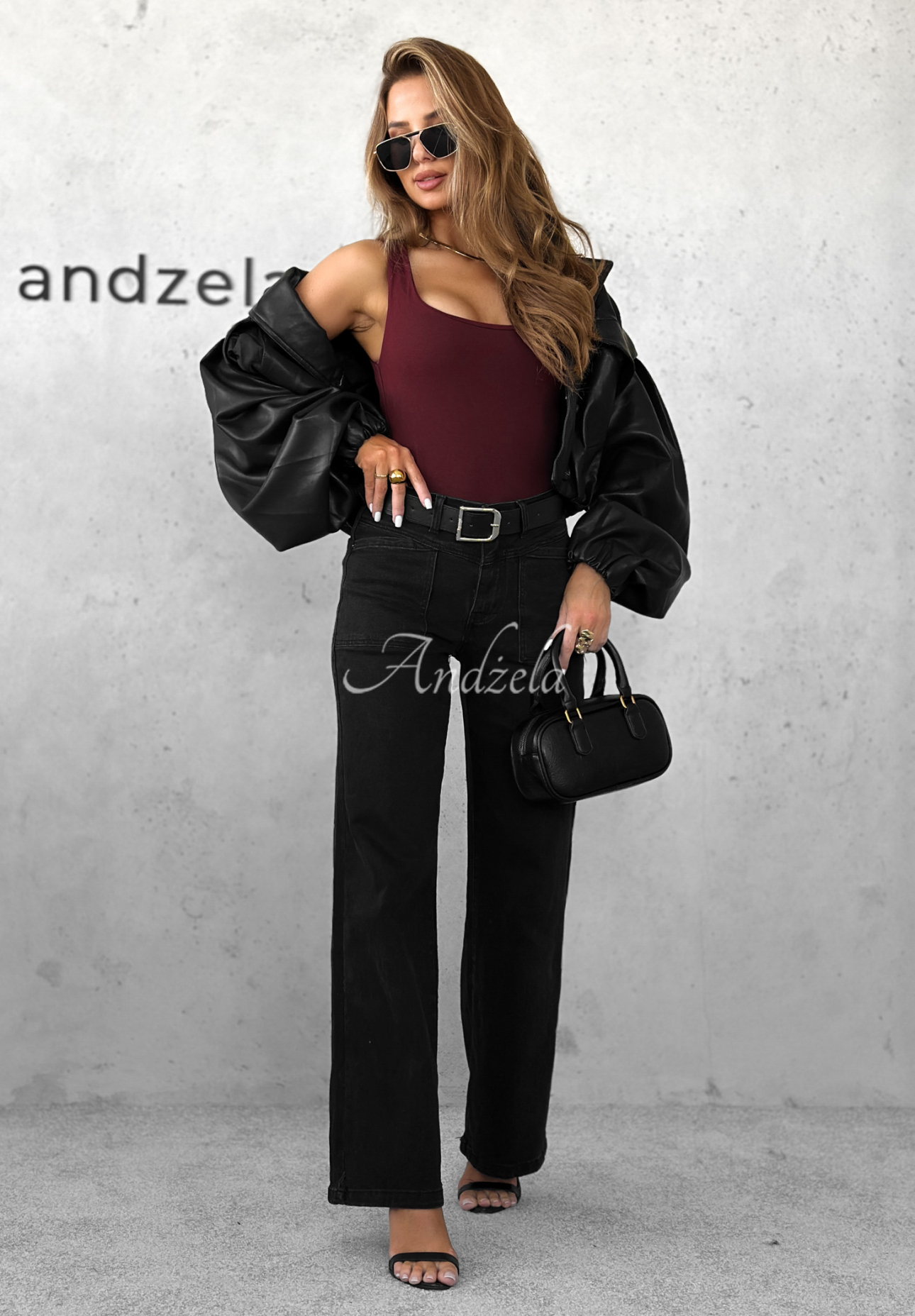 Wide leg Jeans mit Gürtel Still Learning Dunkelgrau