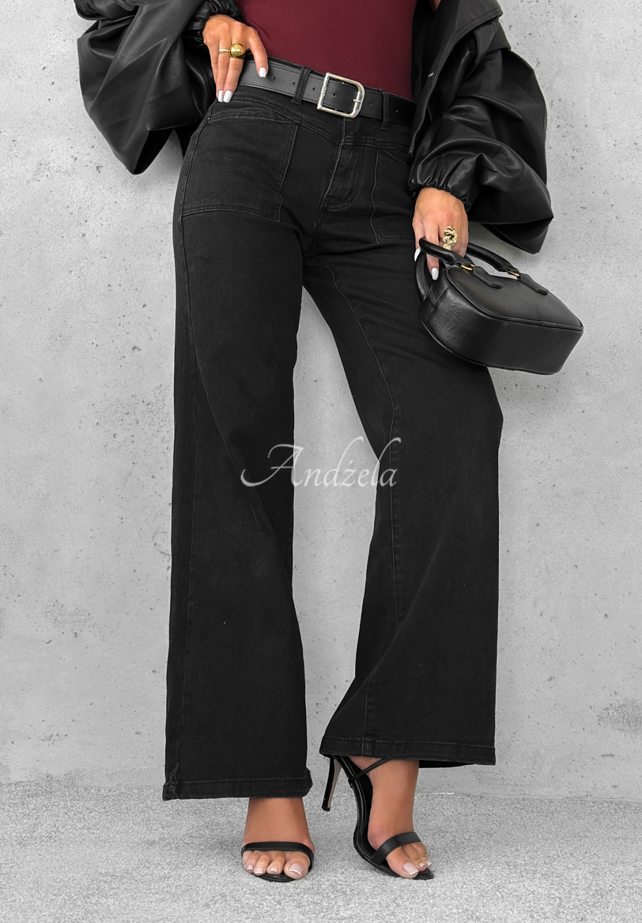 Wide leg Jeans mit Gürtel Still Learning Dunkelgrau