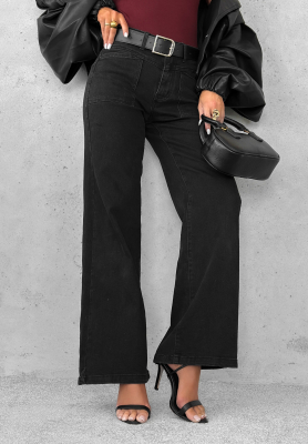 Wide leg Jeans mit Gürtel Still Learning Dunkelgrau