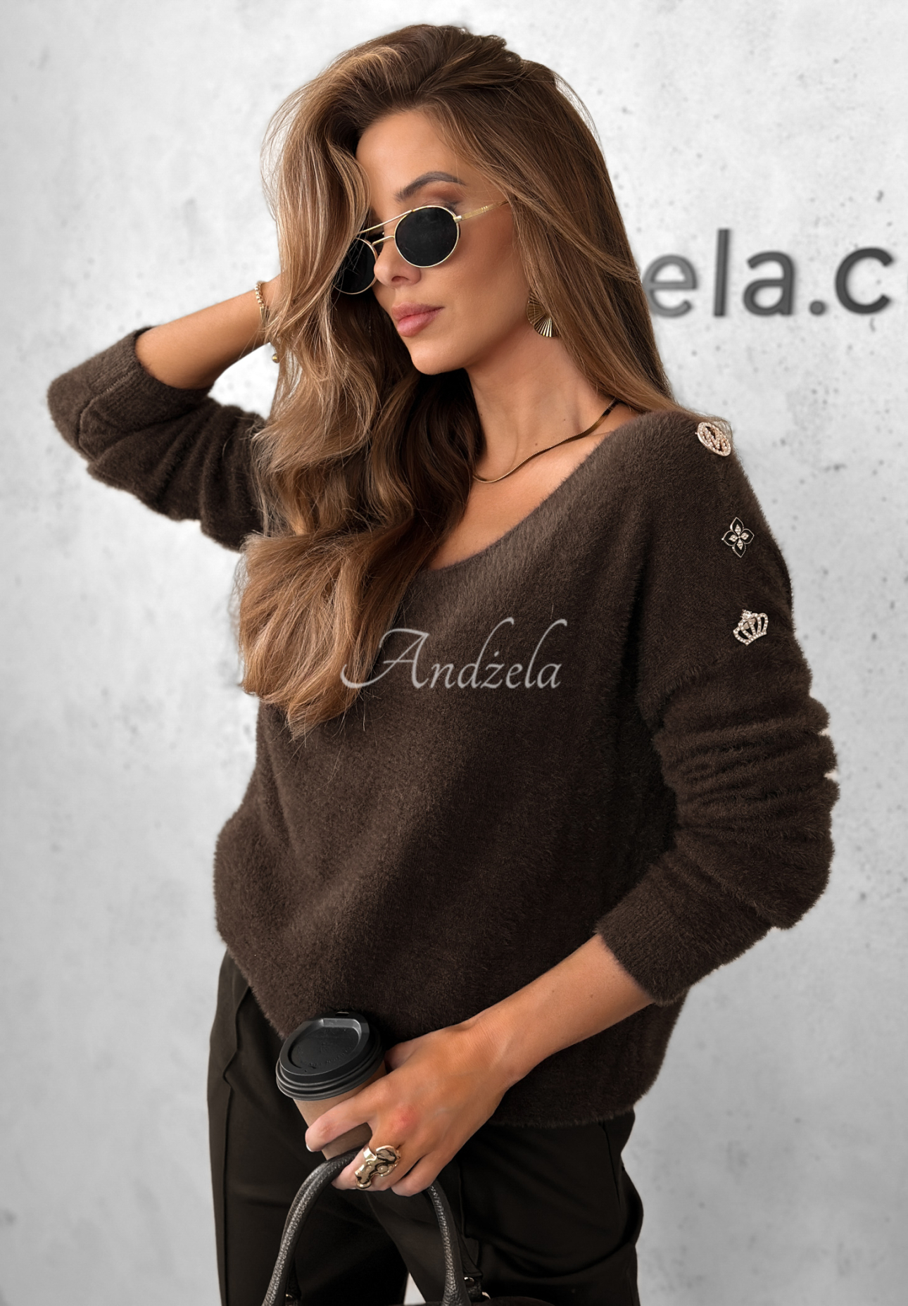 Alpaka-Pullover Teddy Fluff Schokoladenbraun