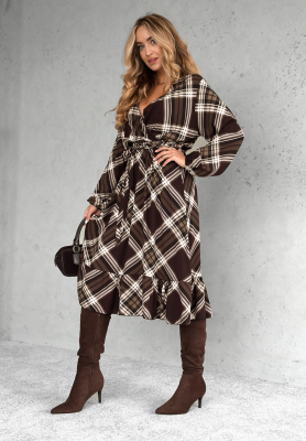 Kariertes Midikleid aus Viskose Could Be Us Schokoladenbraun