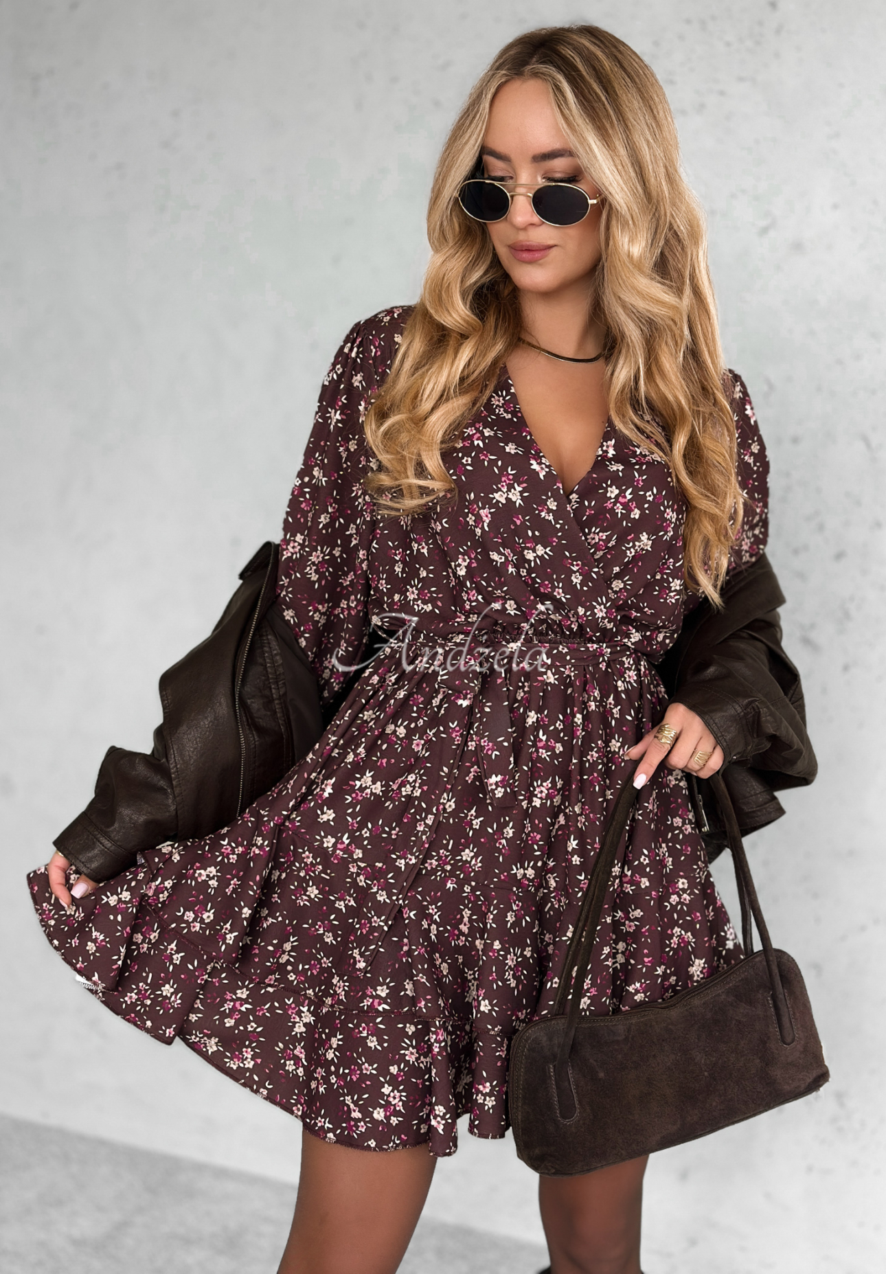 Minikleid aus Viskose mit Blumenmuster No Second Chances Burgunderrot
