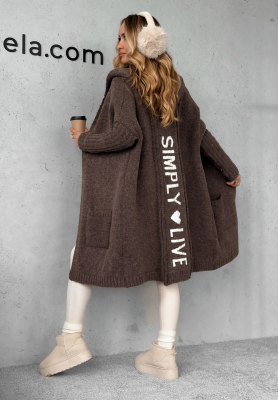 Lange Oversize-Strickjacke mit Kapuze Simply Live Schokoladenbraun