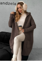 Długi Cardigan oversize z kapturem Simply Live Schokoladenbraun