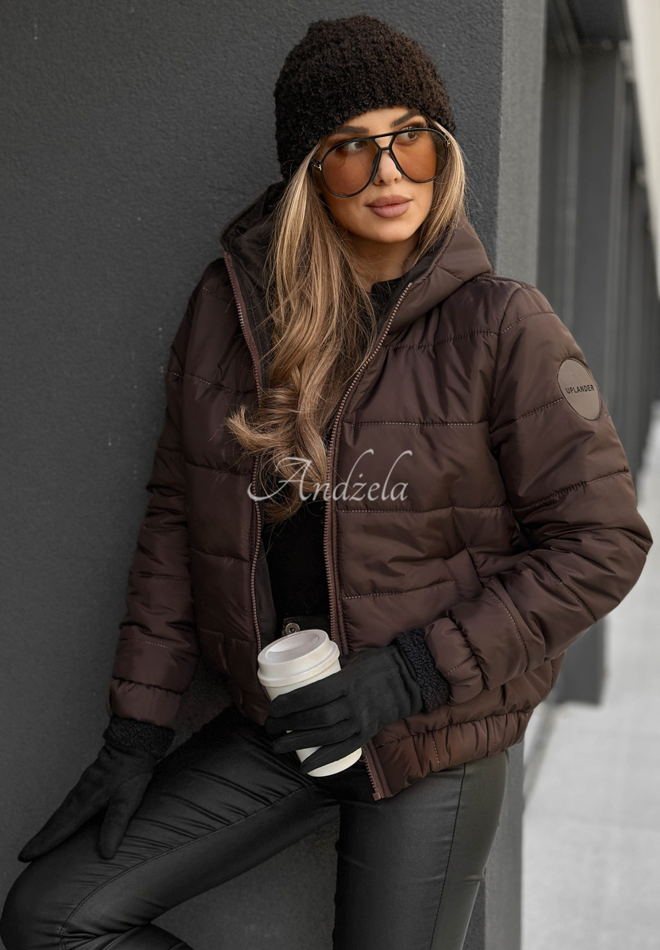 Gesteppte Bomberjacke mit Kapuze Just to Know Schokoladenbraun