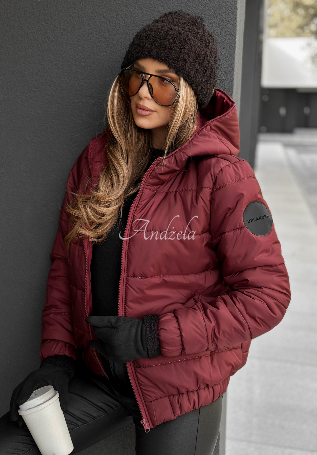 Gesteppte Bomberjacke mit Kapuze Just to Know Burgunderrot