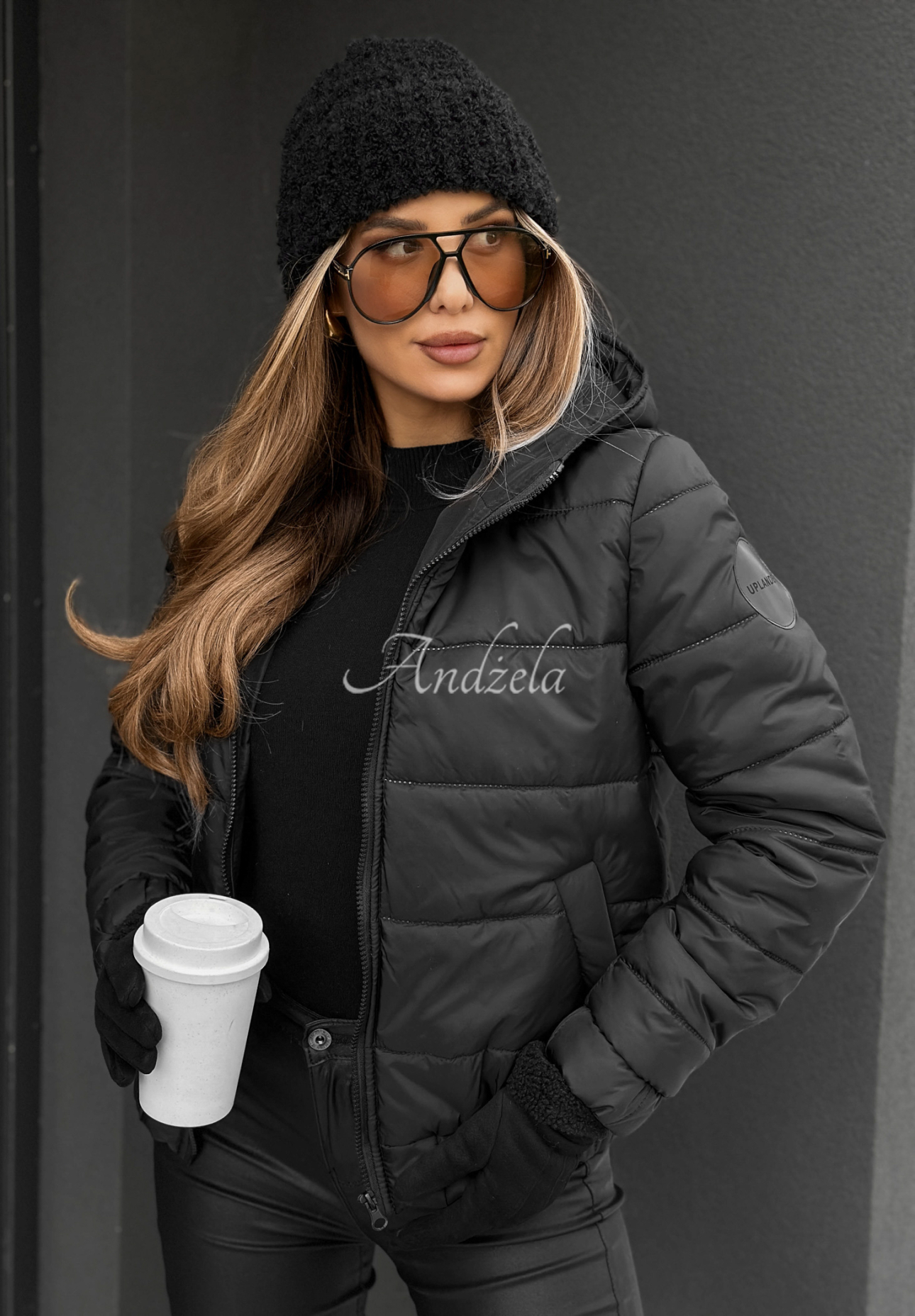 Gesteppte Bomberjacke mit Kapuze Just to Know Schwarz