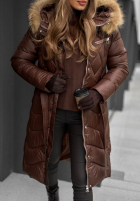 Długa pikowana Jacke z futerkiem Hello Cold Days Schokoladenbraun II