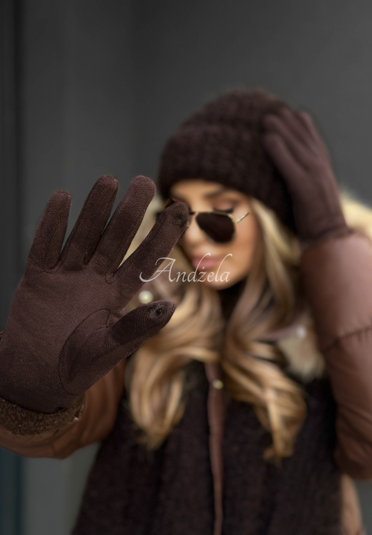 Wildlederhandschuhe mit Schaffellfutter Frozen Hours Schokoladenbraun