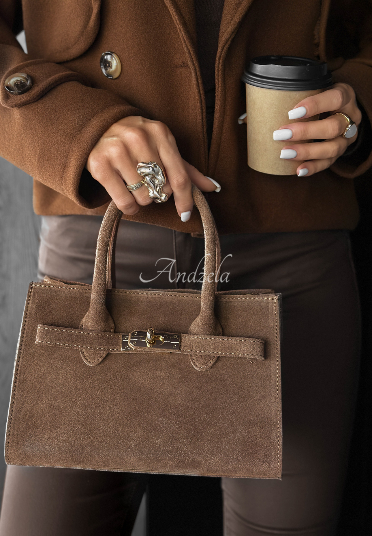 Another Story mocha suede trunk bag