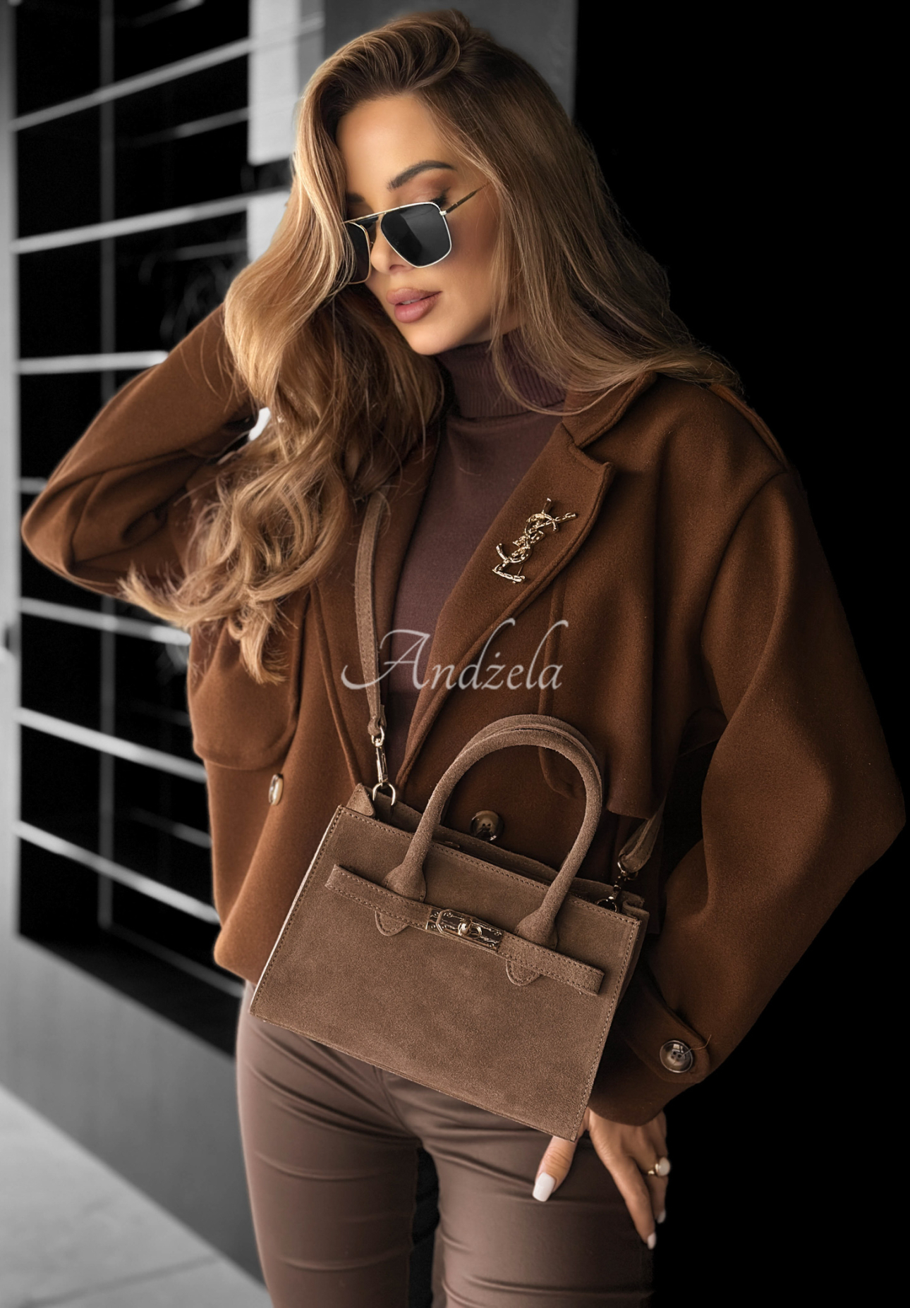 Another Story mocha suede trunk bag