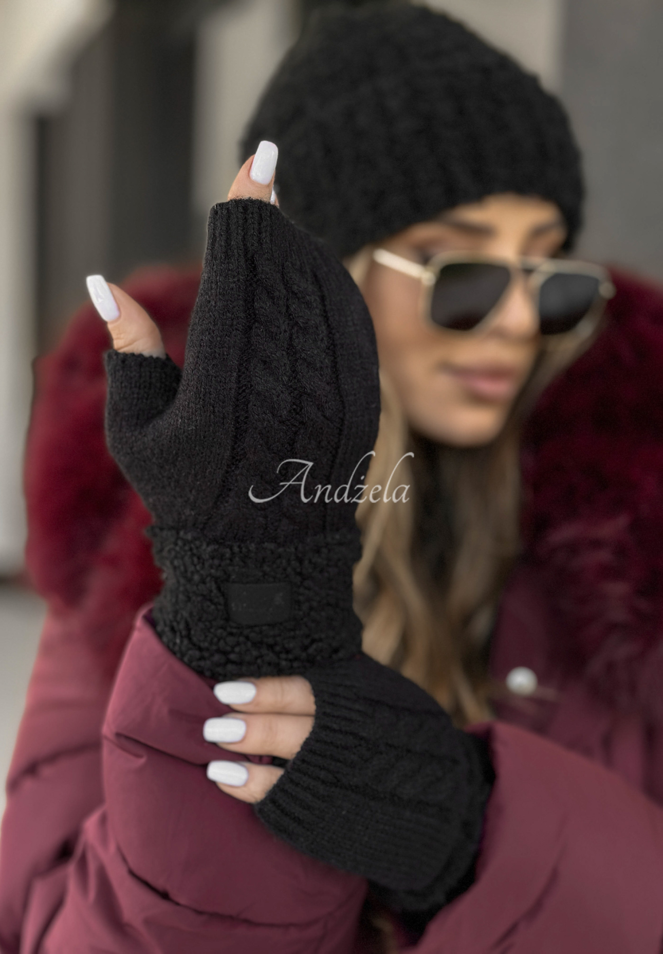 Schaffellhandschuhe Enjoying Winter Schwarz