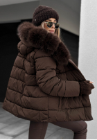 Pikowana Jacke z futerkiem i paskiem Coldest Moments Schokoladenbraun