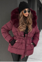 Pikowana Jacke z futerkiem i paskiem Coldest Moments Burgunderrot