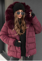 Pikowana Jacke z futerkiem i paskiem Coldest Moments Burgunderrot