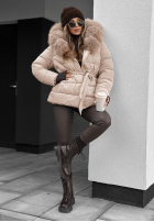 Pikowana Jacke z futerkiem i paskiem Coldest Moments Beige