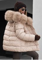 Pikowana Jacke z futerkiem i paskiem Coldest Moments Beige