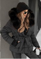 Pikowana Jacke z futerkiem i paskiem Coldest Moments Schwarz
