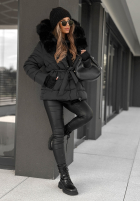 Pikowana Jacke z futerkiem i paskiem Coldest Moments Schwarz