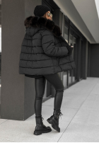 Pikowana Jacke z futerkiem i paskiem Coldest Moments Schwarz