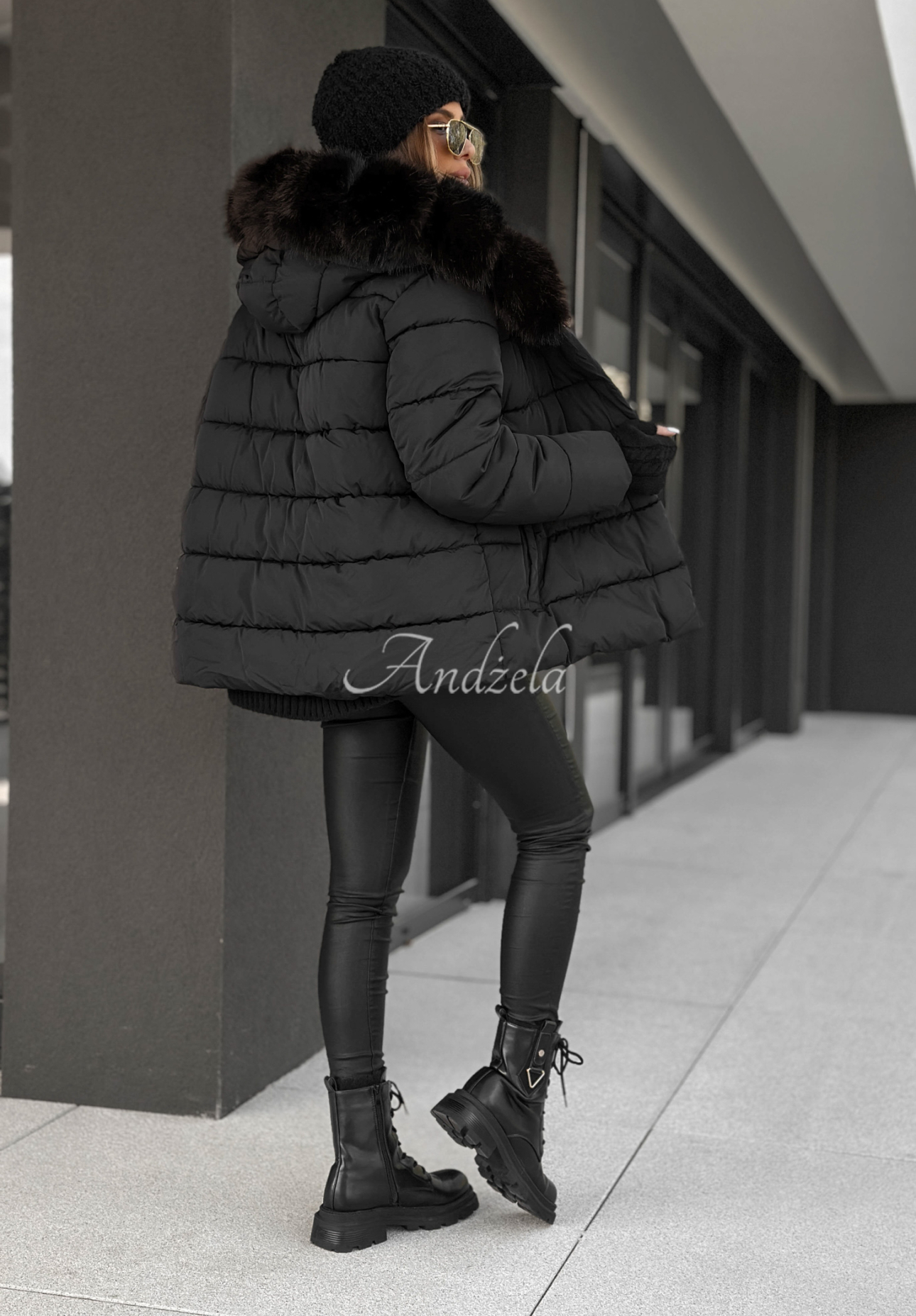 Steppjacke mit Fell und Gürtel Coldest Moments Schwarz