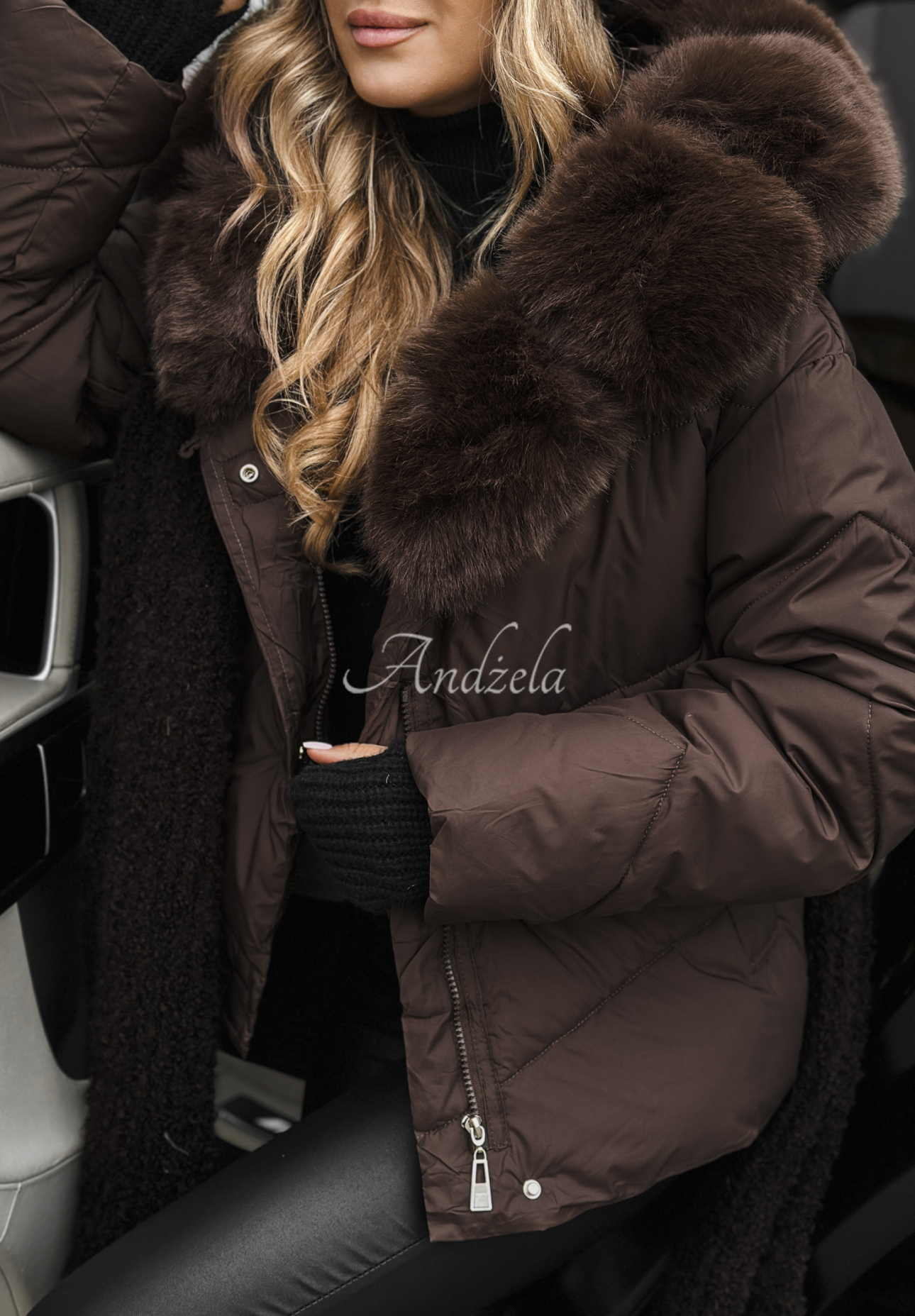 Steppjacke mit Fell Snow For Us Schokoladenbraun