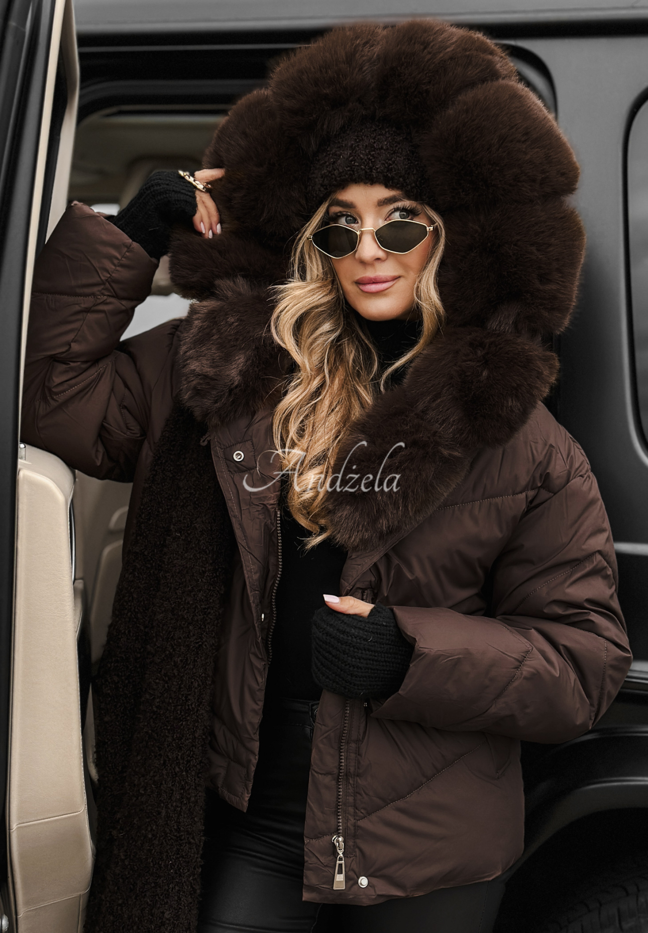 Steppjacke mit Fell Snow For Us Schokoladenbraun