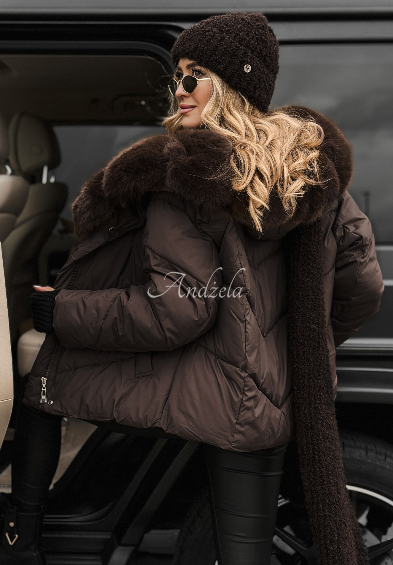 Steppjacke mit Fell Snow For Us Schokoladenbraun