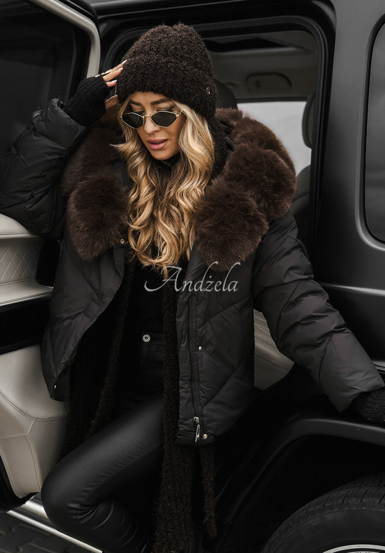 Steppjacke mit Fell Snow For Us Schwarz