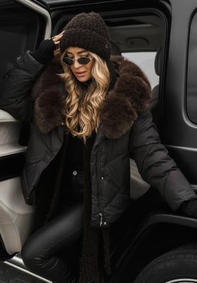 Steppjacke mit Fell Snow For Us Schwarz