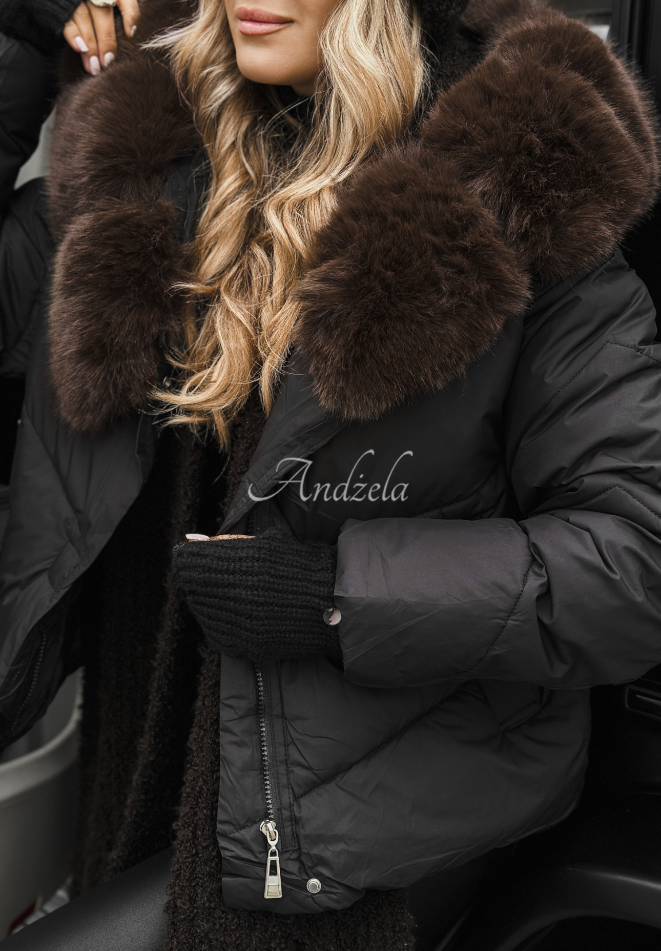 Steppjacke mit Fell Snow For Us Schwarz