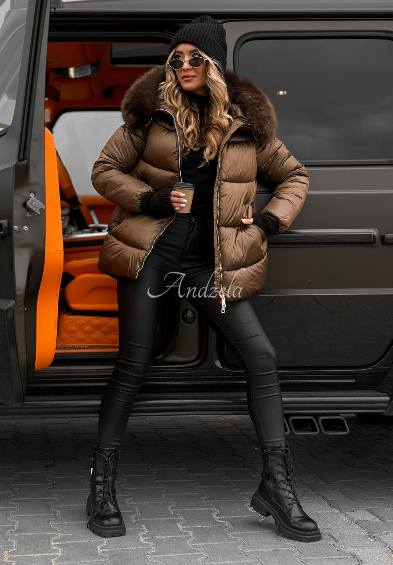 Steppjacke mit Fell Something Like That Schokoladenbraun