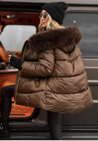 Pikowana Jacke z futerkiem Something Like That Schokoladenbraun