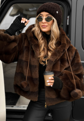Kurzer Pelzmantel mit Kapuze Eyes On You Schokoladenbraun