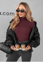 Leicht gerippter Rollkragenpullover Restful Pause Pflaumenfarbe