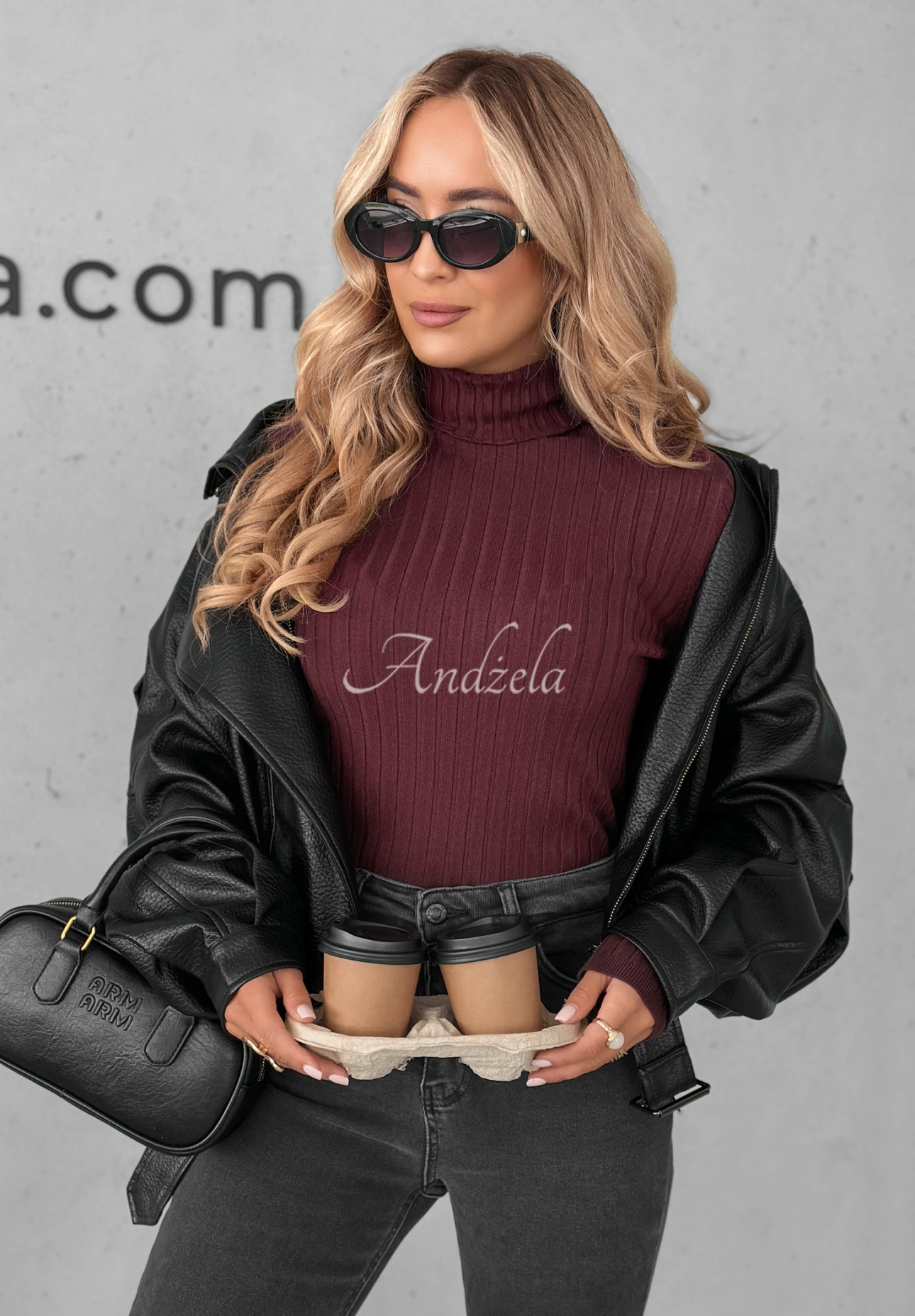 Leicht gerippter Rollkragenpullover Restful Pause Pflaumenfarbe