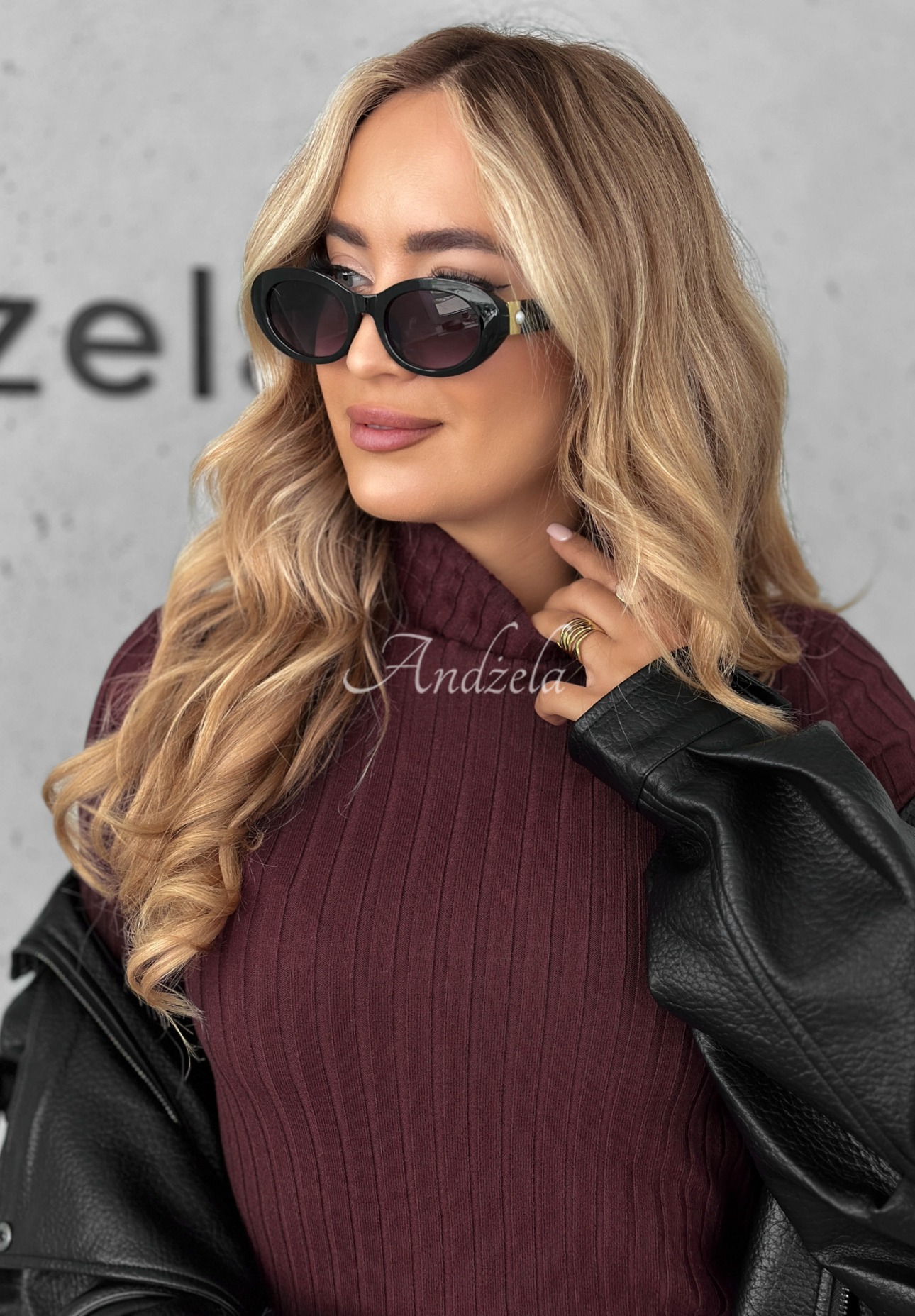 Leicht gerippter Rollkragenpullover Restful Pause Pflaumenfarbe