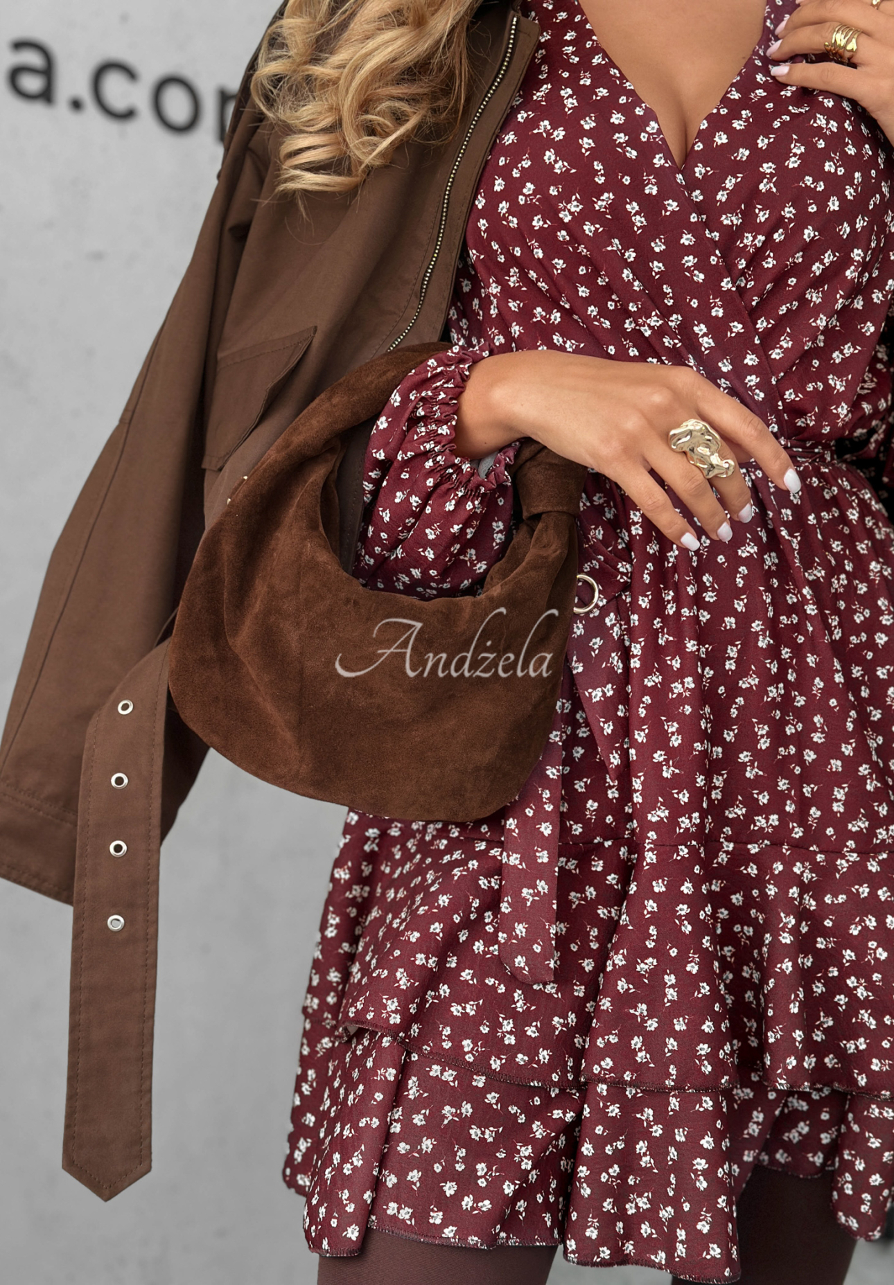 Just Lipstick chocolate suede handbag