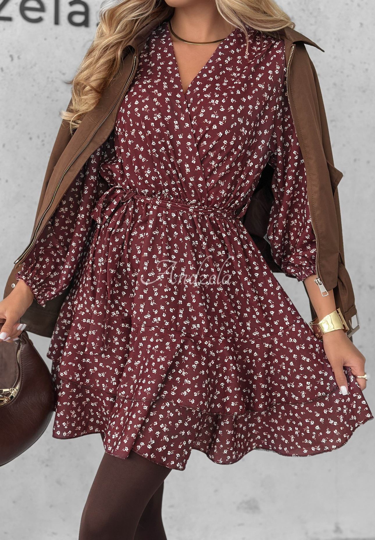 Minikleid aus Viskose mit Blumenmuster Midnight Mood Burgunderrot
