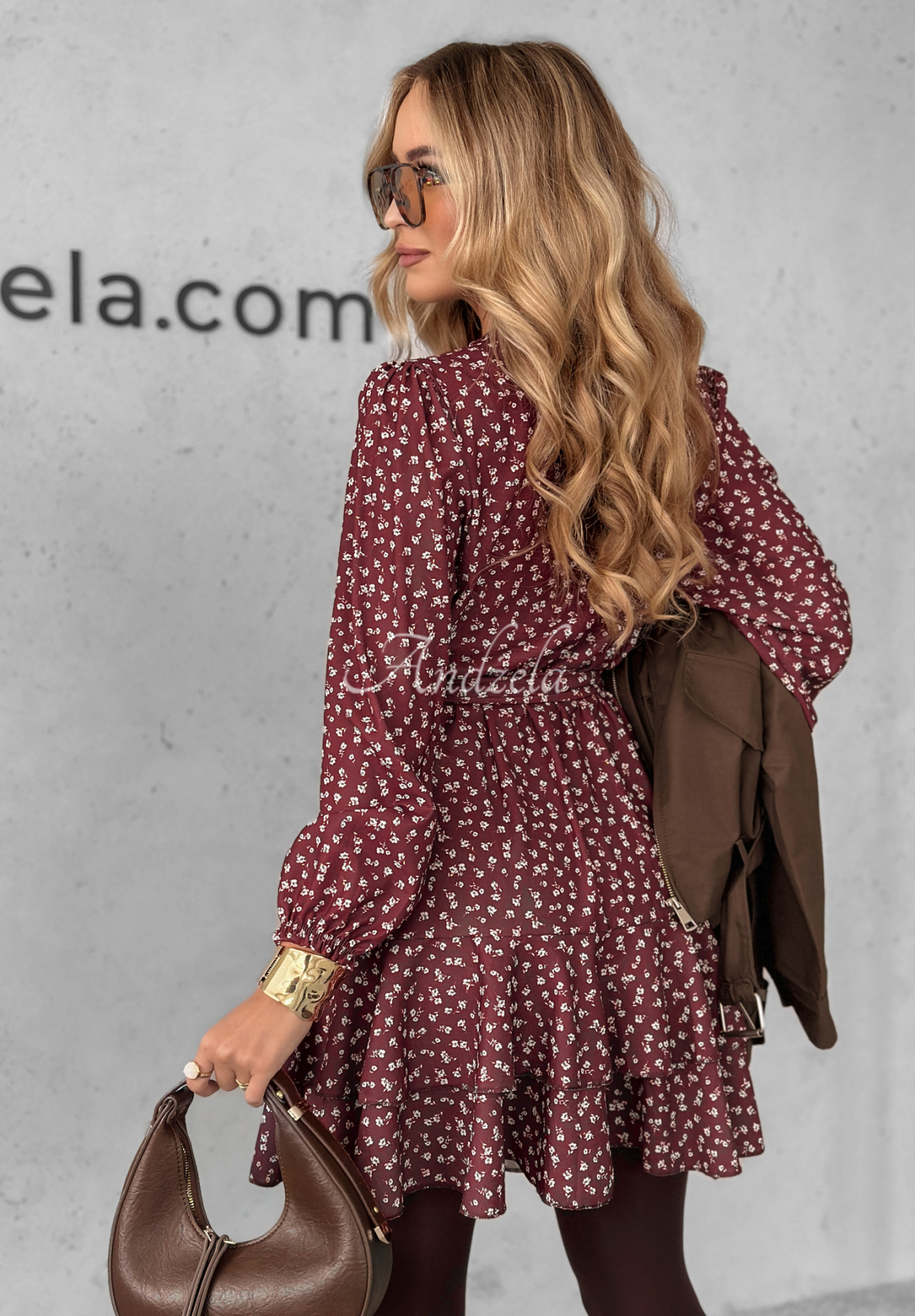 Minikleid aus Viskose mit Blumenmuster Midnight Mood Burgunderrot