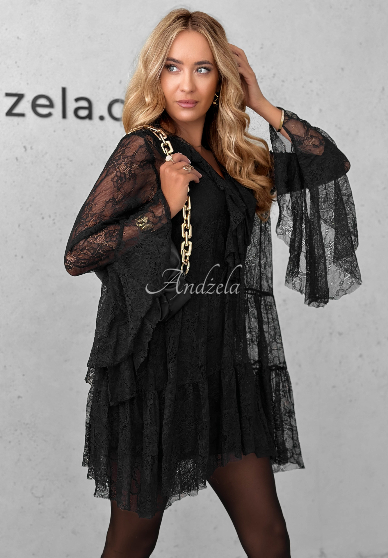 Spitzenkleid mit Rüschen My Own Story Schwarz