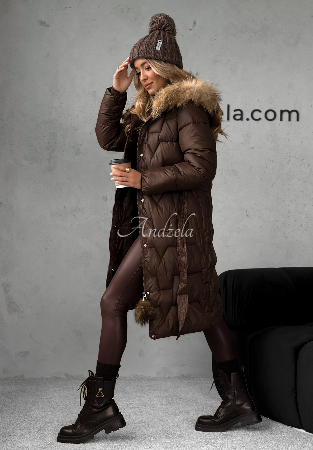 Steppjacke mit Fell Frostbite Schokoladenbraun II