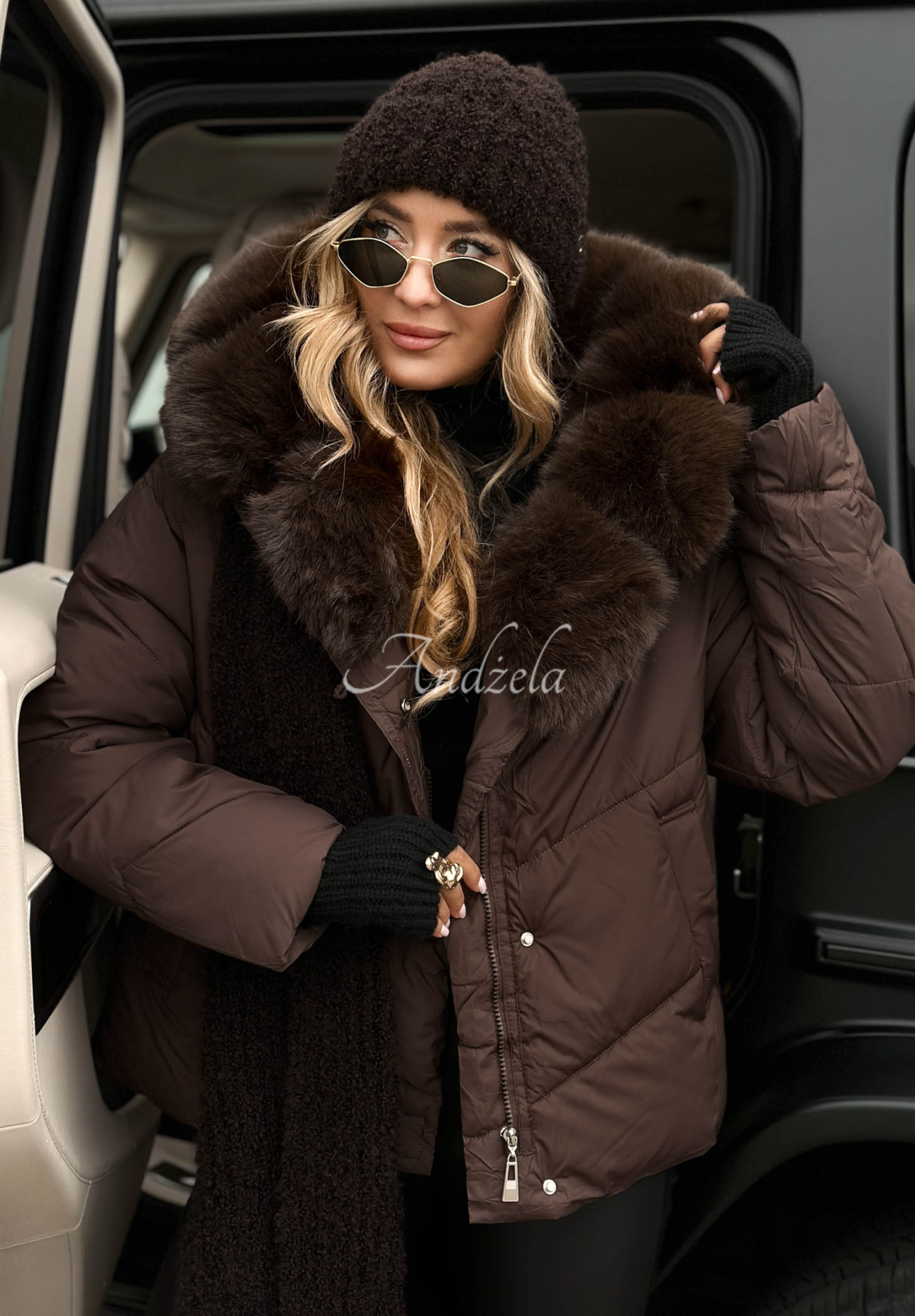 Steppjacke mit Fell Snow For Us Schokoladenbraun