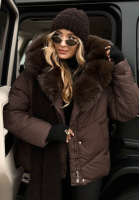 Steppjacke mit Fell Snow For Us Schokoladenbraun
